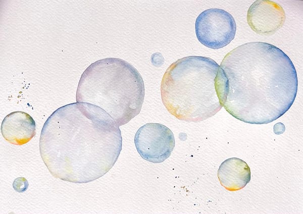 A watercolor painting of bubbles on a white background.